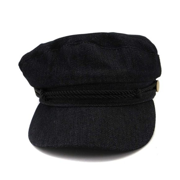Black Denim Military Cap - Picture 2 of 7